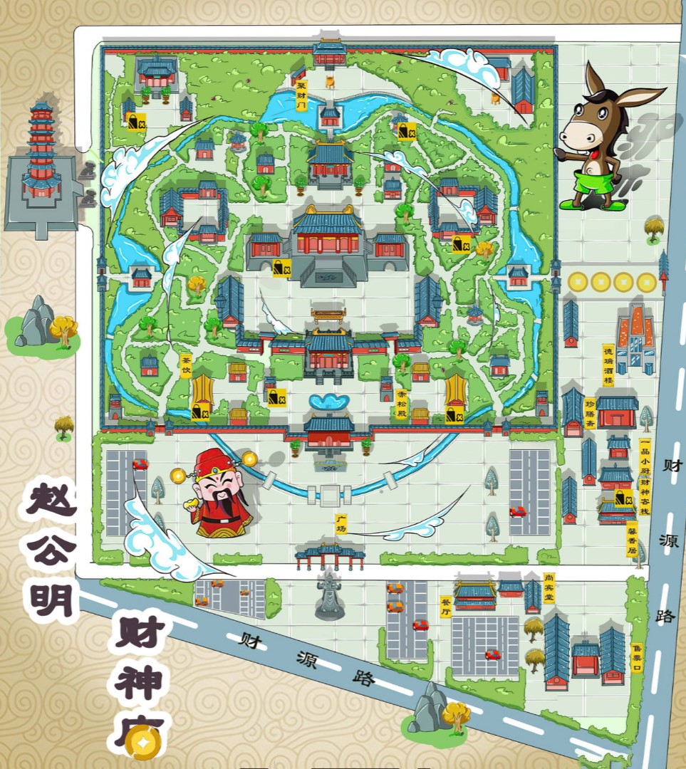 二道寺庙类手绘地图